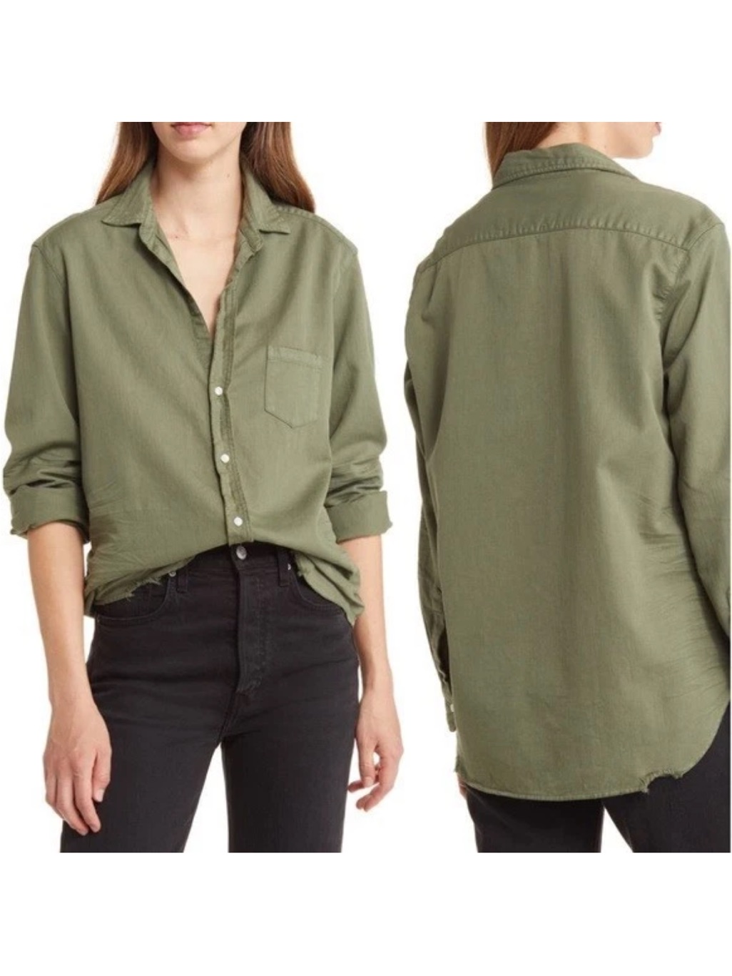 Frank & Eileen Eileen Relaxed Button Up Triple Fleece Shirt In Army Size L Nwot